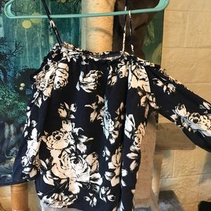 Black floral over the shoulder blouse